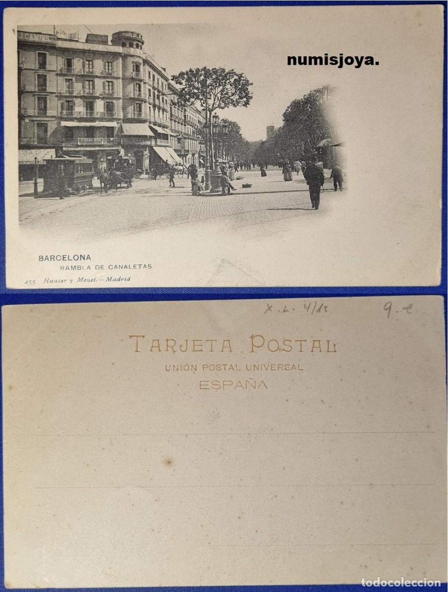 Postales: Postal de BARCELONA (Espa&ntilde;a) a&ntilde;o 1900. Rambla de Canaletas. Fot. HAUSER Y NENET.