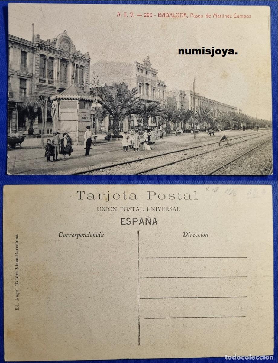 Postales: Postal BADALONA (Espa&ntilde;a) a&ntilde;o 1910. PASEO MARTINEZ CAMPOS. Ed. &Aacute;ngel Toldr&aacute; Viazo.