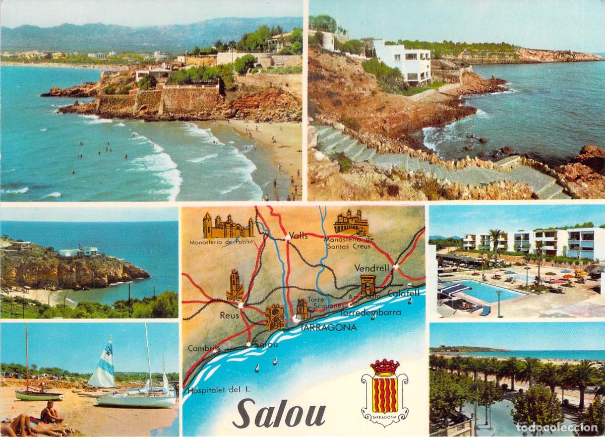 Postales: Postal de Salou Costa Dorada con mapa y vistas tur&iacute;sticas