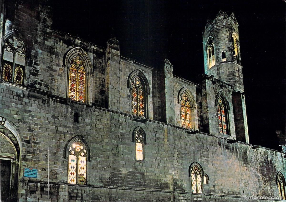 Postales: Postal de Barcelona, Plaza del Rey vista nocturna