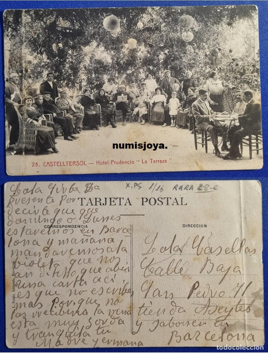 Postales: Postal CASTELLTERSOL (Espa&ntilde;a) a&ntilde;o 1910. Hotel Prudencio &rdquo;La Terraza&rdquo;. RARA.