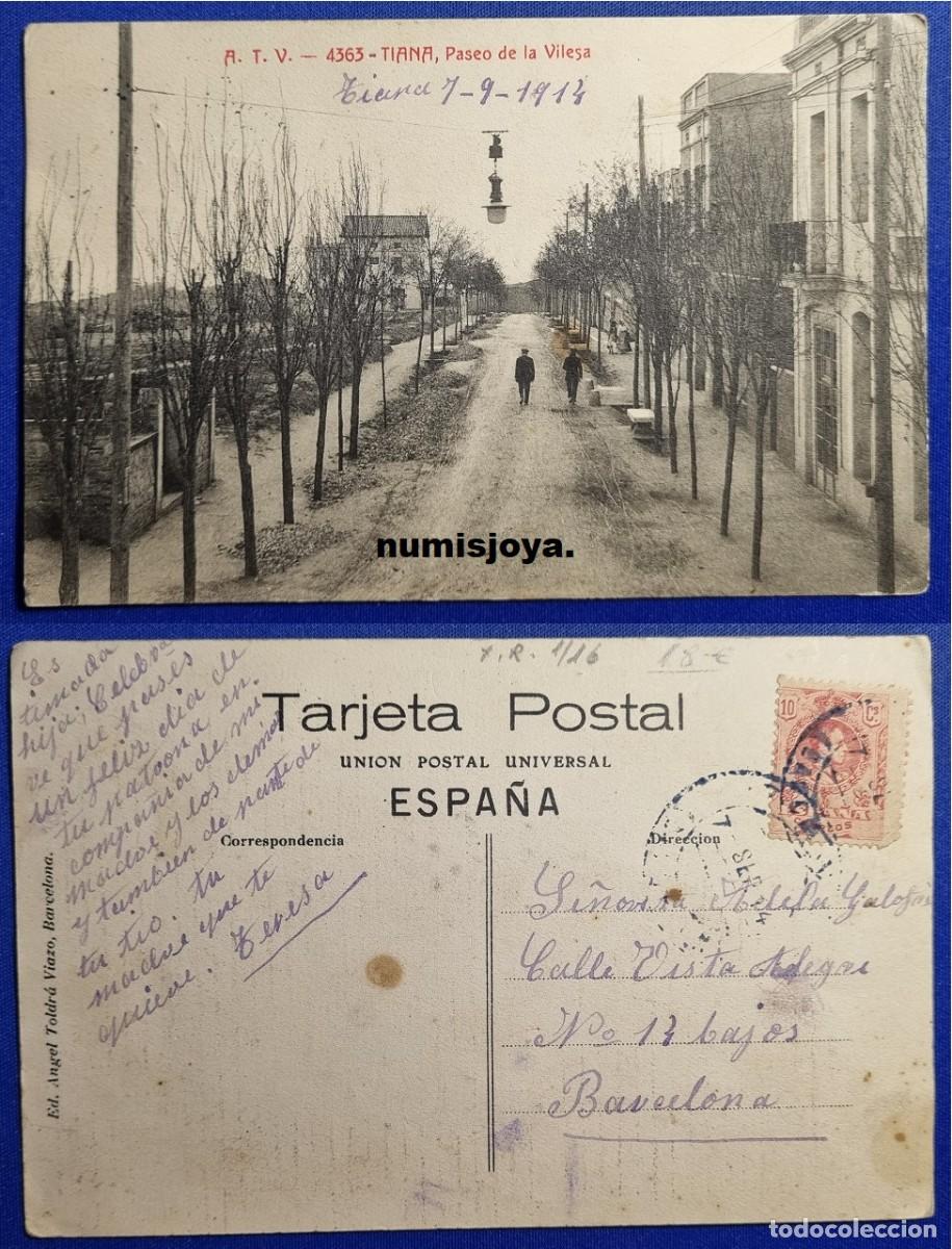Postales: Postal de TIANA (Espa&ntilde;a) a&ntilde;o 1910. Paseo de la Vilesa. Ed. &Aacute;ngel Toldr&aacute;. Escrita en 1914.