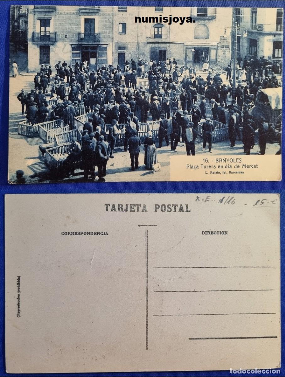 Postales: Postal de BANYOLES (Espa&ntilde;a) a&ntilde;o 1930. Placa Turers en d&iacute;a de Mercat. Ed. ROISIN.