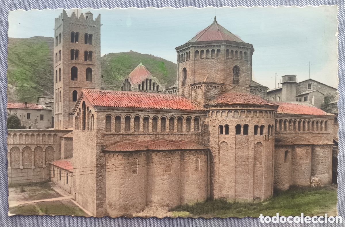 Postales: RIPOLL MONESTIR SANTA MARIA POSTAL FOTOGR&Aacute;FICA COLOREADA GIRONA C. 1960