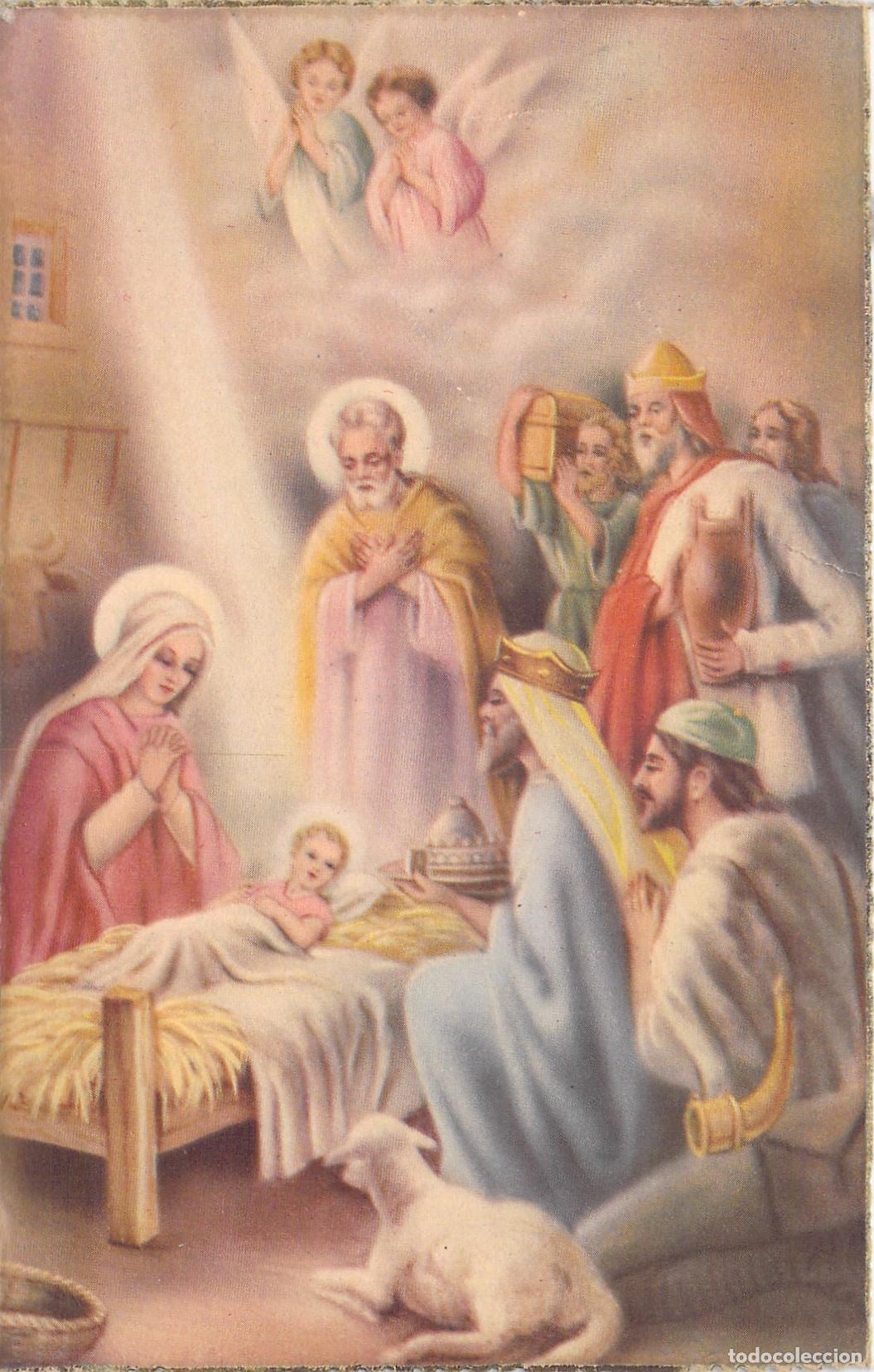 Postales: Postal de Natividad con los Reyes Magos y la Sagrada Familia