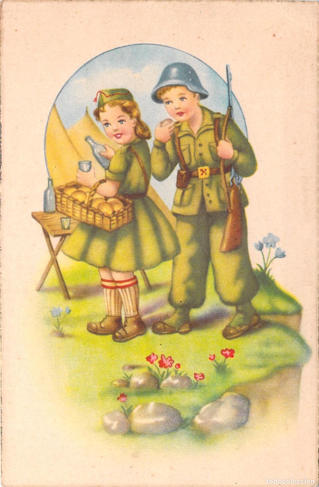 Postales: Postal ilustrada de ni&ntilde;os vestidos como soldados serie 1082
