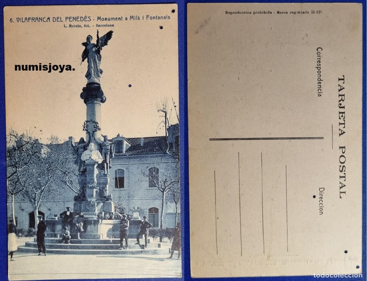 Postales: Postal VILAFRANCA del PENED&Eacute;S. (Espa&ntilde;a) a&ntilde;o 1930. Monument a Mil&aacute;. Ed. ROISIN.