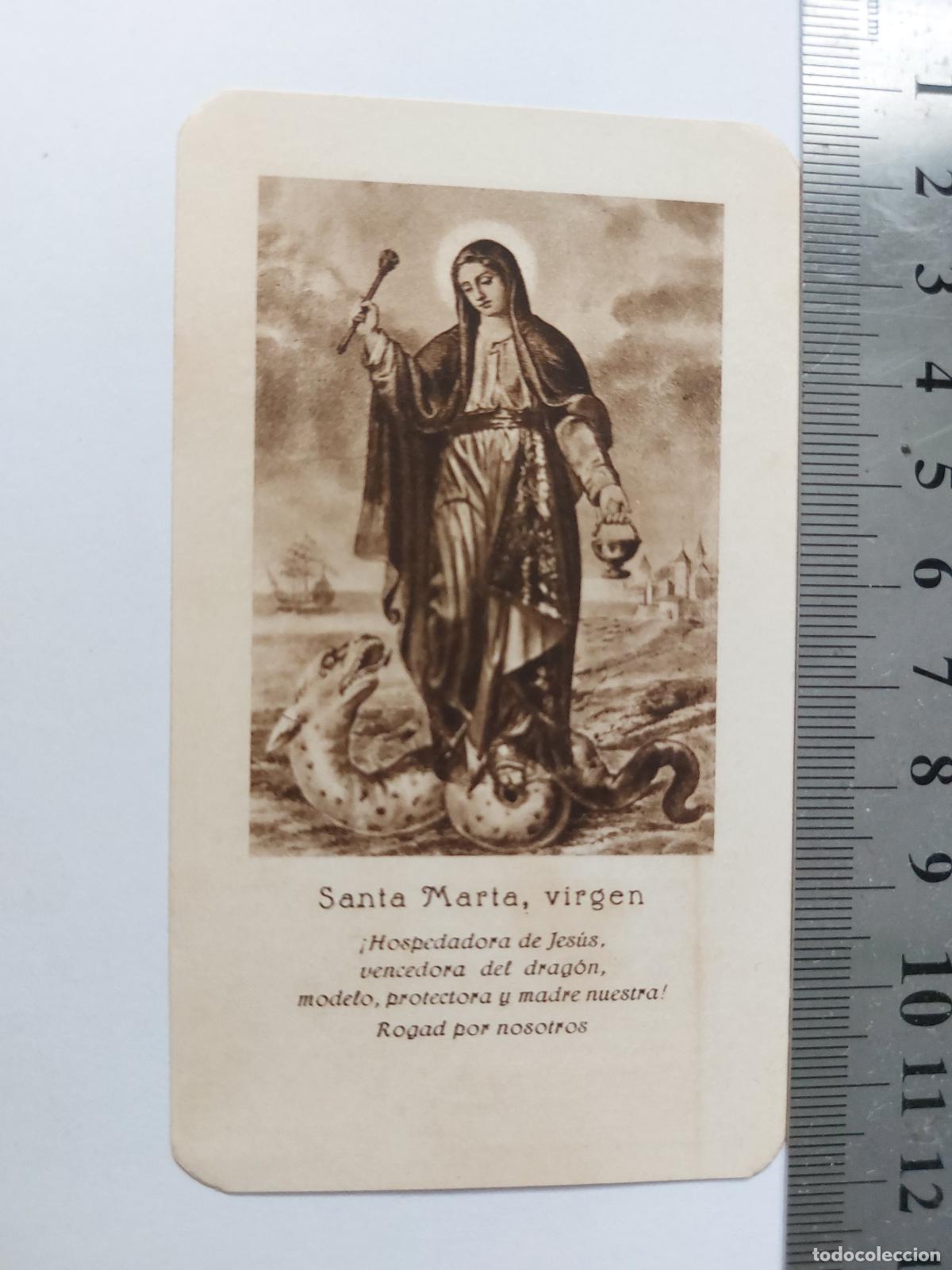 Postales: Estampa religiosa de Santa Marta con oraci&oacute;n