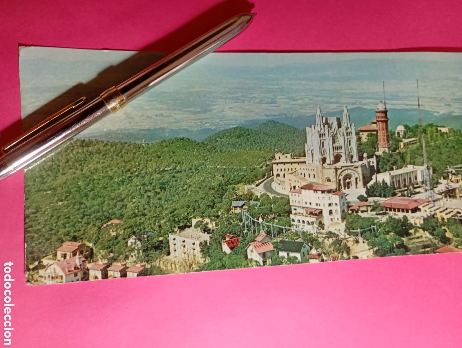 Postales: TIBIDABO VISTA A&Eacute;REA BARCELONA 1958 POSTAL FORMATO DOBLE COLOR ESCRITA