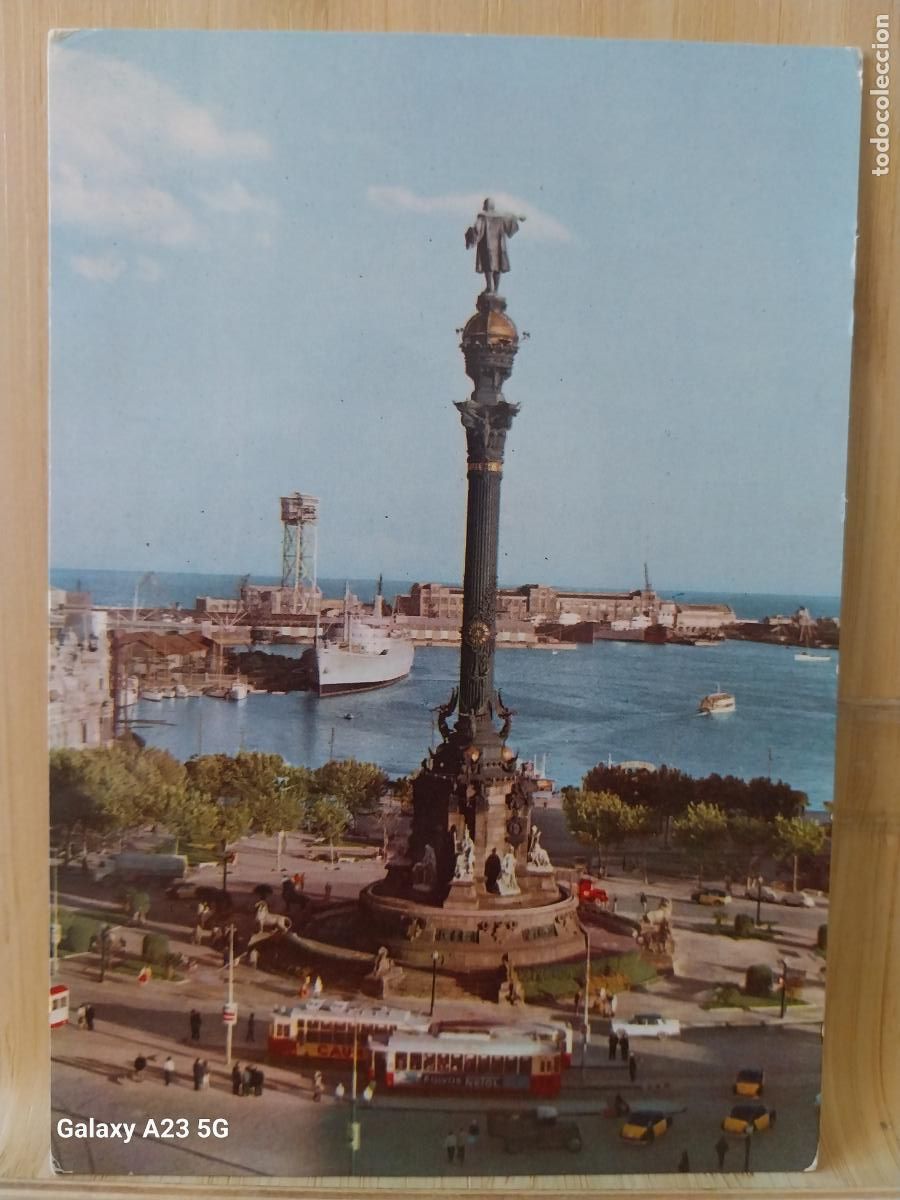 Postales: MONUMENTO COLON BARCELONA ED LAMINOGRAF 1132 ESCRITA ANIMADA COCHES CLASICOS