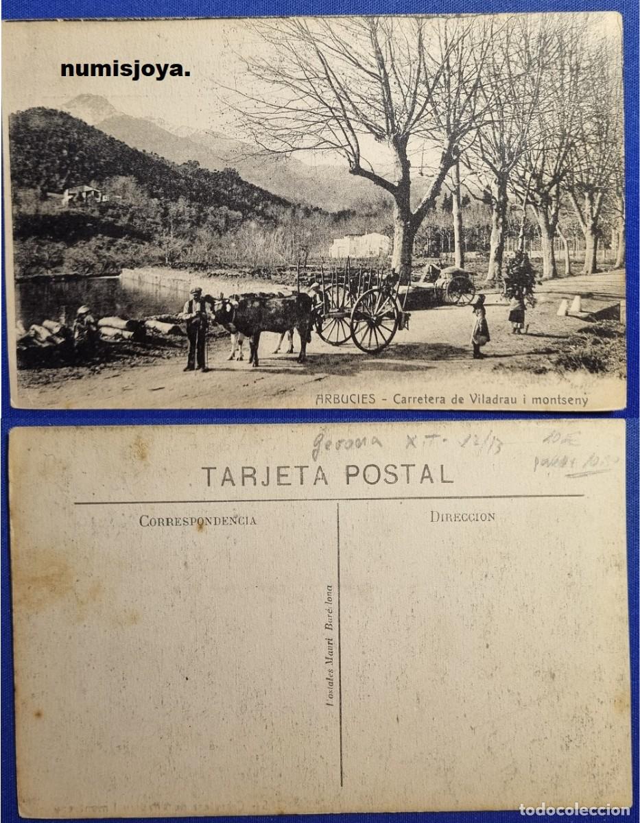 Postales: Postal ARBUCIES GERONA (Espa&ntilde;a) a&ntilde;o 1910 Carretera de Viladrau i Montseny. Postal MAURI.