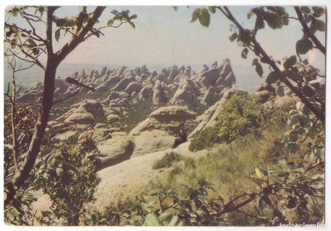 Postkarten: Montserrat (Barcelona): Les Agulles desde el Montgros. Monasterio de Montserrat. Circulada (A&ntilde;os 50)
