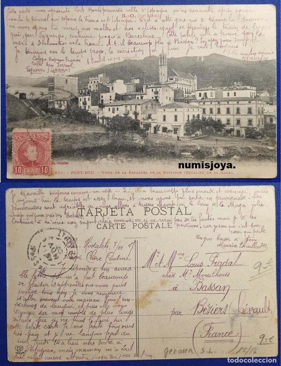 Postales: Postal de PORT BOU (Espa&ntilde;a) a&ntilde;o 1910. Vista Escalera Estaci&oacute;n de la Gare. Escrita en 1907.