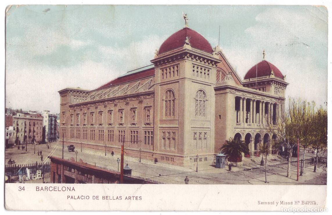 Postales: Barcelona: Palacio de Bellas Artes. Samsot y Miss&eacute;. Circulada (A&ntilde;os 10)