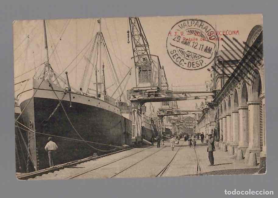 Postales: TARJETA POSTAL BARCELONA DETALLE DEL MUELLE A.T.V. 207. A&Ntilde;O 1912
