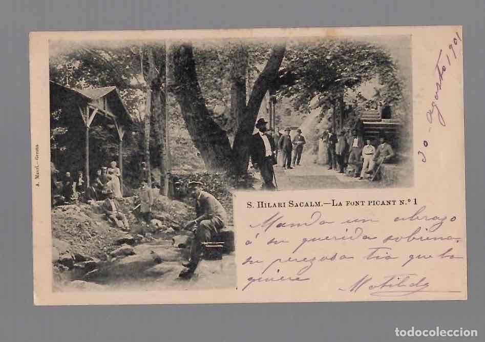 Postales: TARJETA POSTAL S. HILARI SACALM LA FONT PICANT N&ordm; 1. A. MAURI, GERONA. A&Ntilde;O 1901