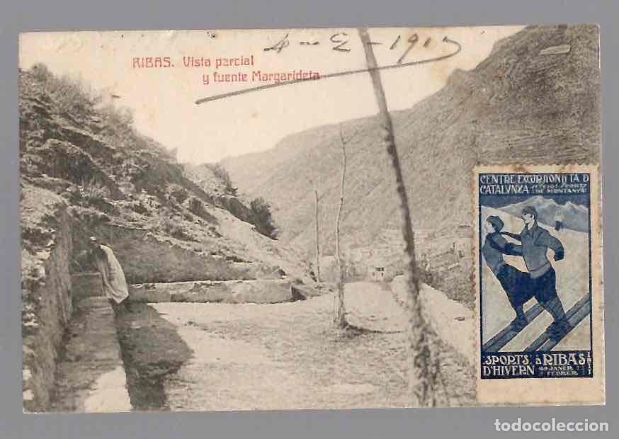 Postales: TARJETA POSTAL RIBAS VISTA PARCIAL Y FUENTE MARGARIDETA CON SELLO CENTRE EXCURSIONISTA CATALUNYA