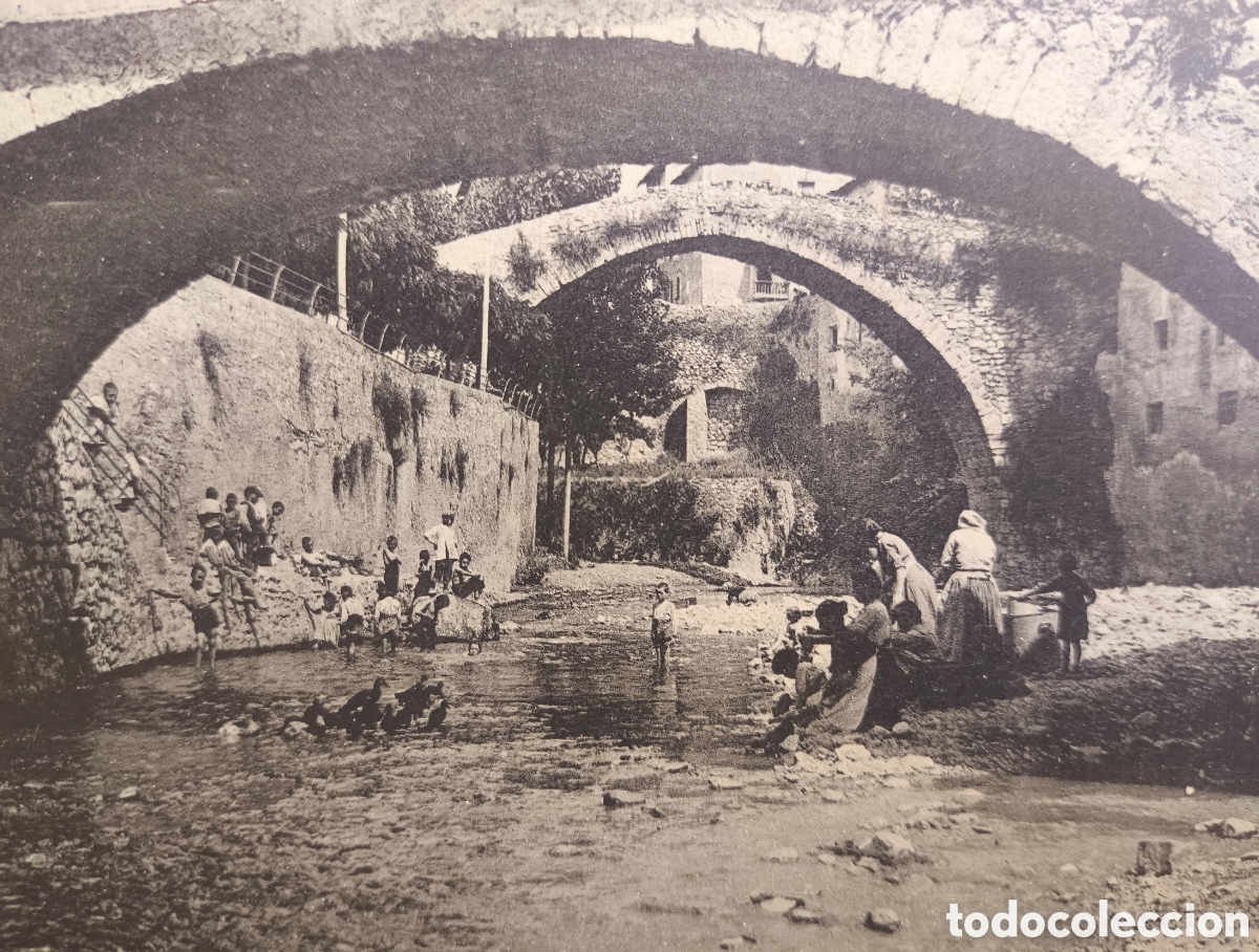Postales: LA POBLA DE LILLET PONT VELL RENTANT AL RIU LLOBREGAT POSTAL FOTOTIPIA BERGUED&Agrave; C. 1915