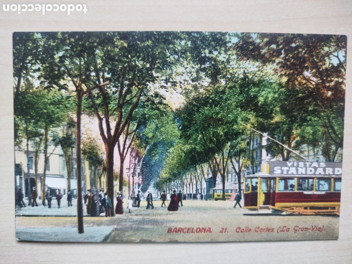 Postales: Postal Antigua Barcelona - Calle Cortes Gran Via Tranvia - Ed. Venini - Coloreada