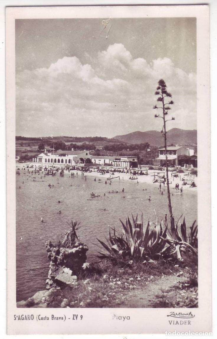 Postales: Costa Brava (Gerona): S'Agaro. Playa. Zerkowitz / Viader. Circulada (A&ntilde;os 50)