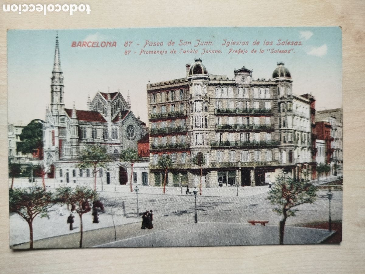 Postales: Postal Antigua Barcelona - Paseo San Juan Iglesia Salesas - Ed. Venini - Coloreada