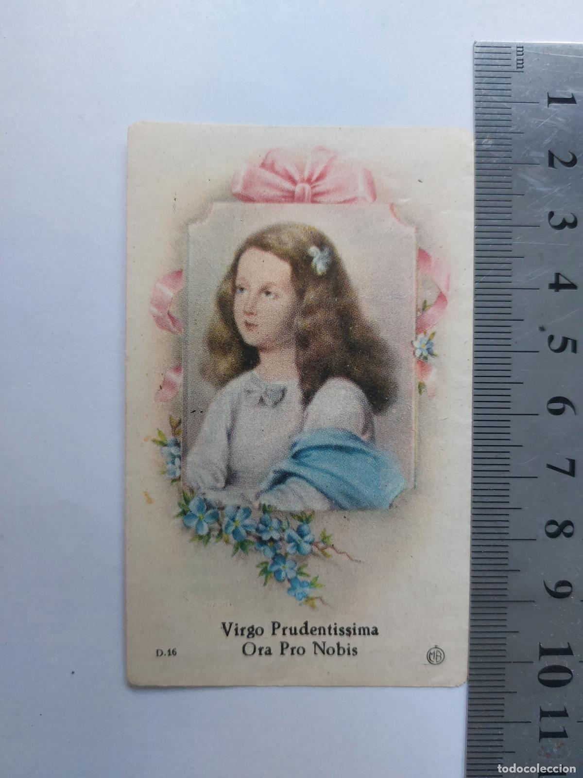 Postales: Estampa religiosa de la Virgen Santa con oraci&oacute;n