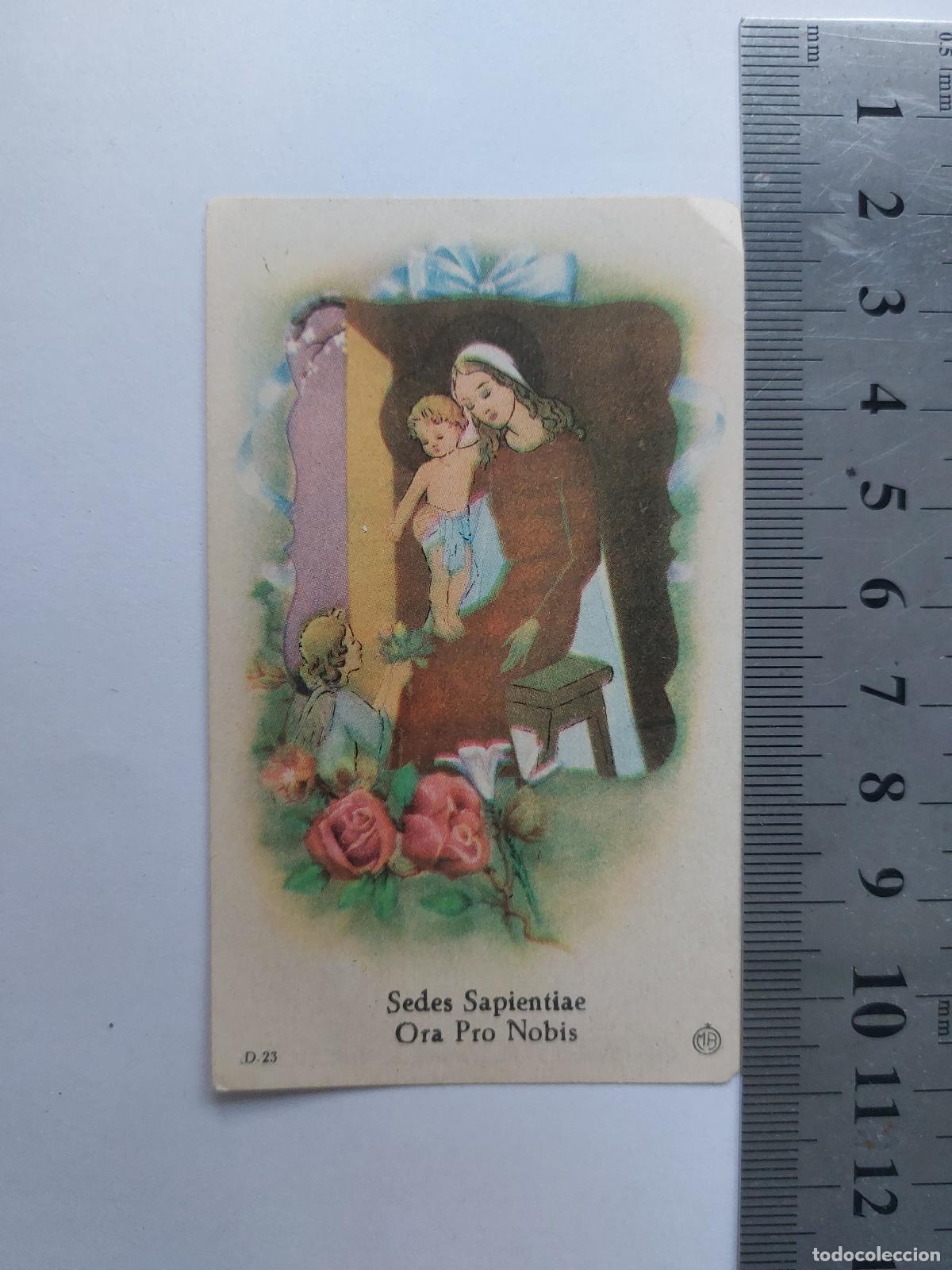 Postales: Estampa religiosa Sedes Sapientiae con oraci&oacute;n y poema