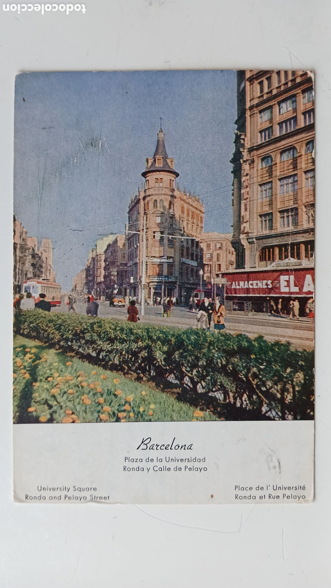 Postales: POSTAL BARCELONA PLAZA UNIVERSIDAD RONDA CALLE PELAYO CIRCULADA 1954 RARA