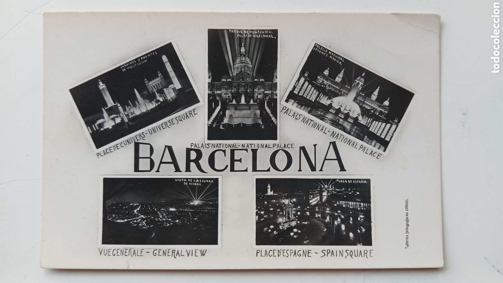 Postales: POSTAL BARCELONA MULTIVISTA FOTOS PEQUE&Ntilde;AS FUENTE PLAZA ESPA&Ntilde;A PALAU NACIONAL B/N SIN CIRCULAR