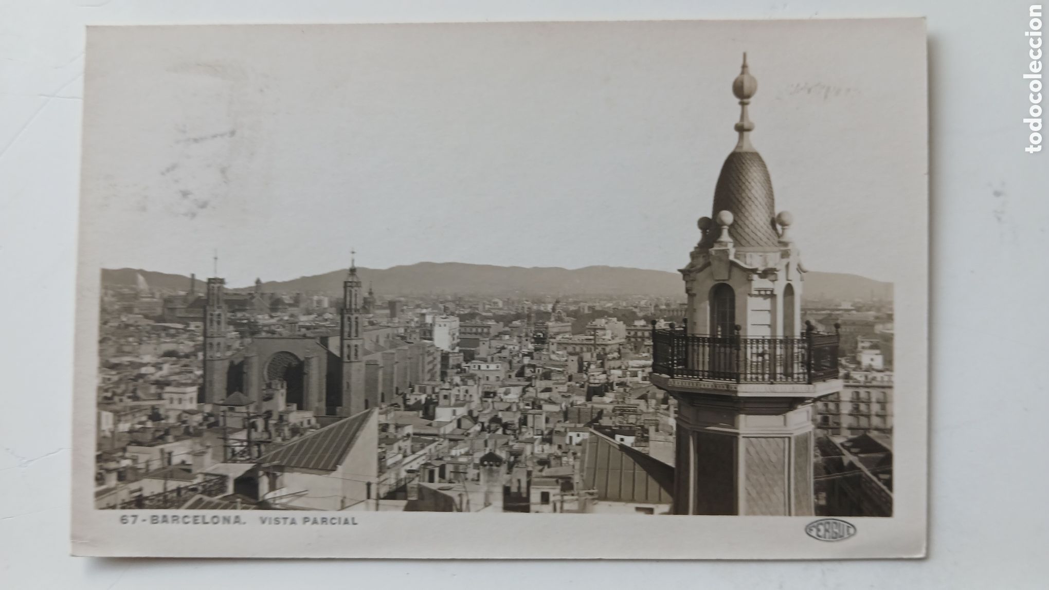 Postales: POSTAL BARCELONA VISTA PARCIAL ESGL&Egrave;SIA SANTA MARIA DEL MAR FERGUI N&ordm; 67 B/N CIRCULADA