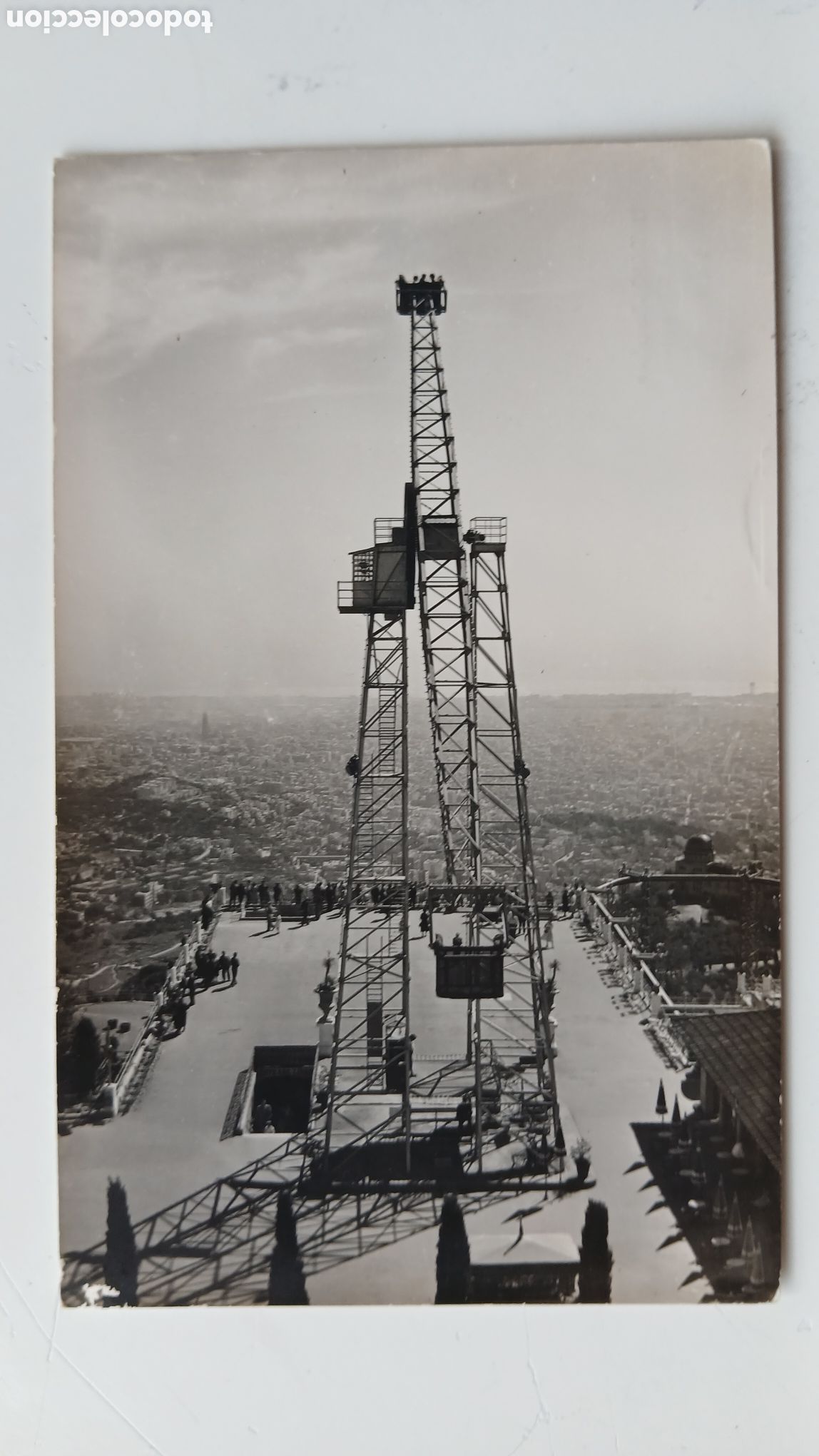 Postales: POSTAL BARCELONA B/N TIBIDABO LA GRAN ATALAYA CON LA CIUDAD AL FONDO CIRCULADA