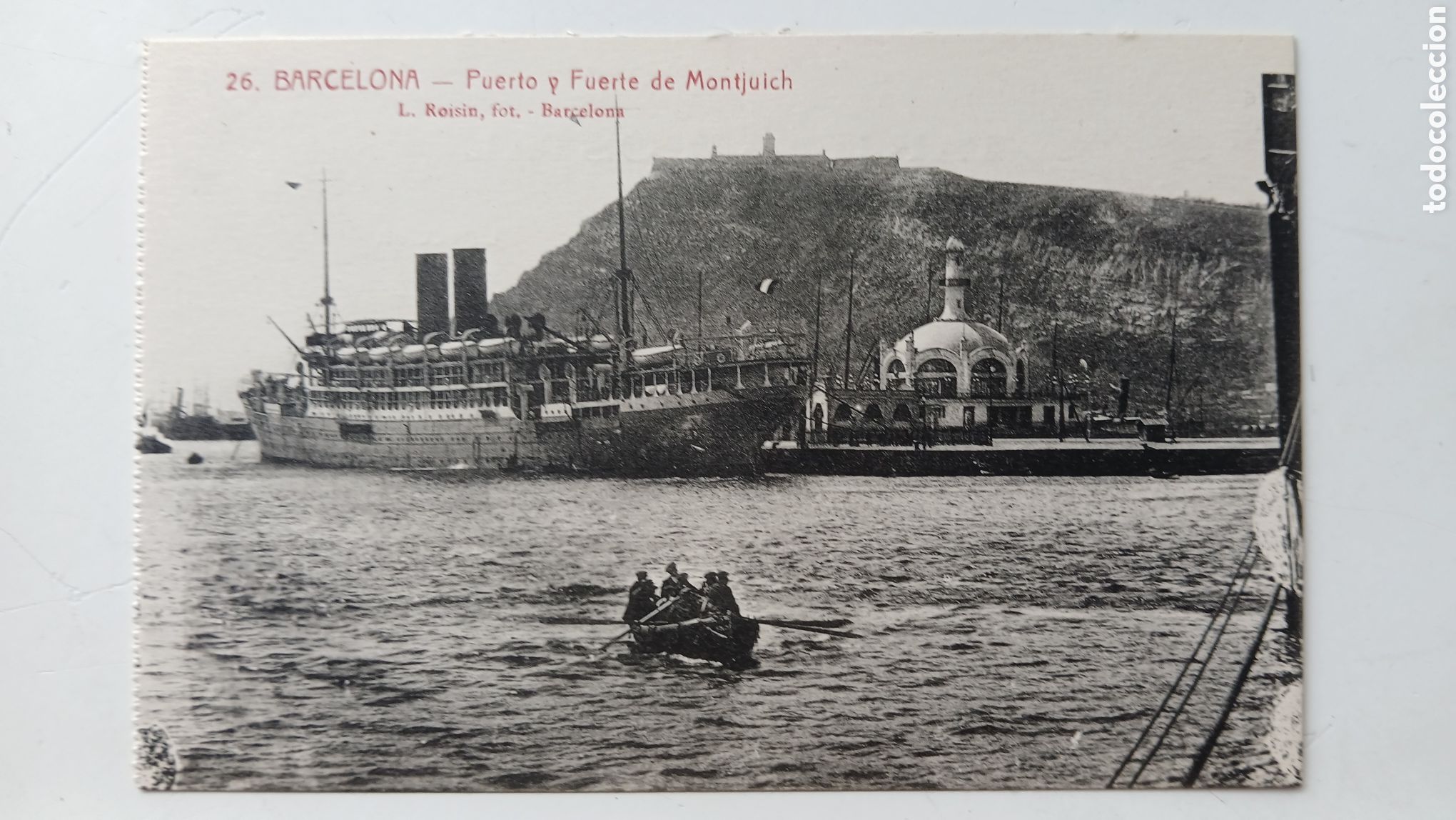 Postais: POSTAL BARCELONA B/N PUERTO Y CASTELL DE MONTJUIC BARCA REMOS N&ordm; 26 ROISIN SIN CIRCULAR