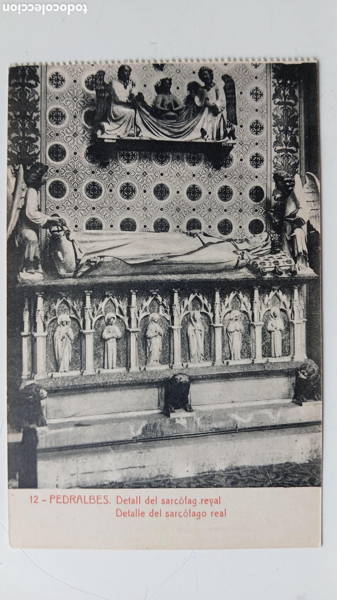 Postales: POSTAL BARCELONA B/N PEDRALBES DETALL SARCOFAG REIAL FOTOTIPIA THOMAS N&ordm; 12 SIN CIRCULAR