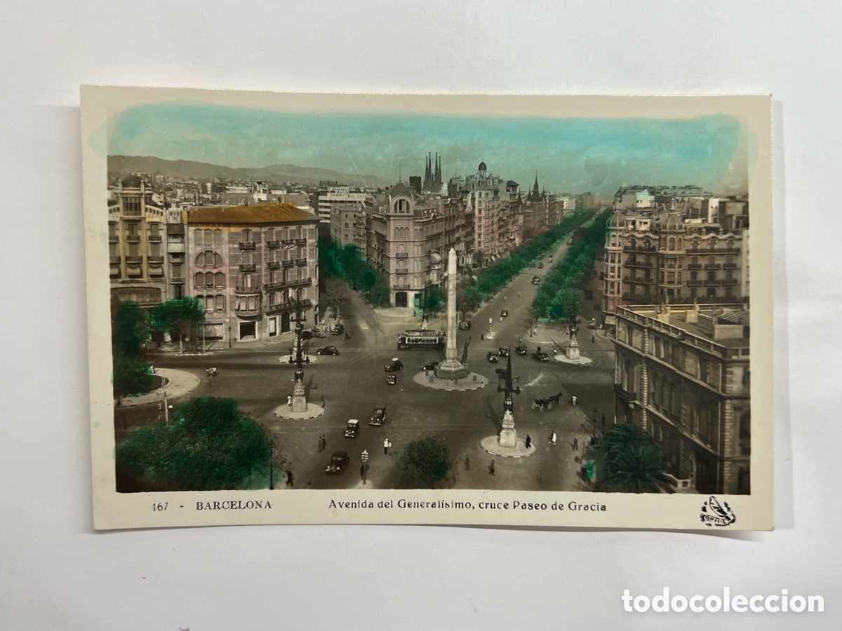 Postales: BARCELONA. Postal iluminada No.167, Avenida del General&iacute;simo, cruce Paseo de Gracia. ORIOL