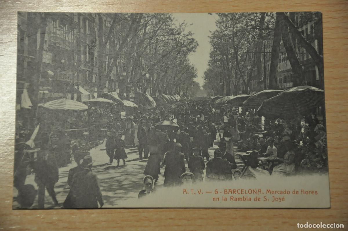 Postales: postal barcelona, mercado de flores en la rambla, atv 6
