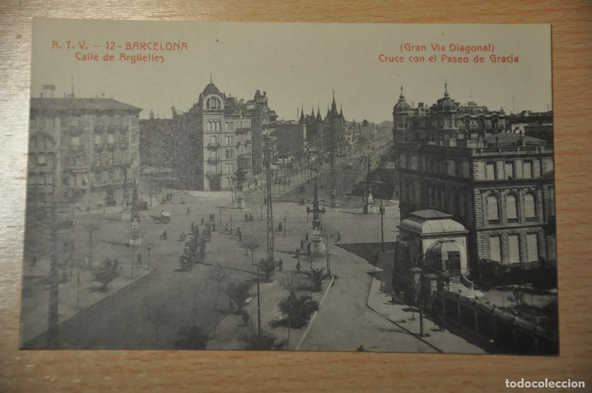 Postales: postal barcelona, calle de arguelles, cruce con el paseo de gracia, atv 12
