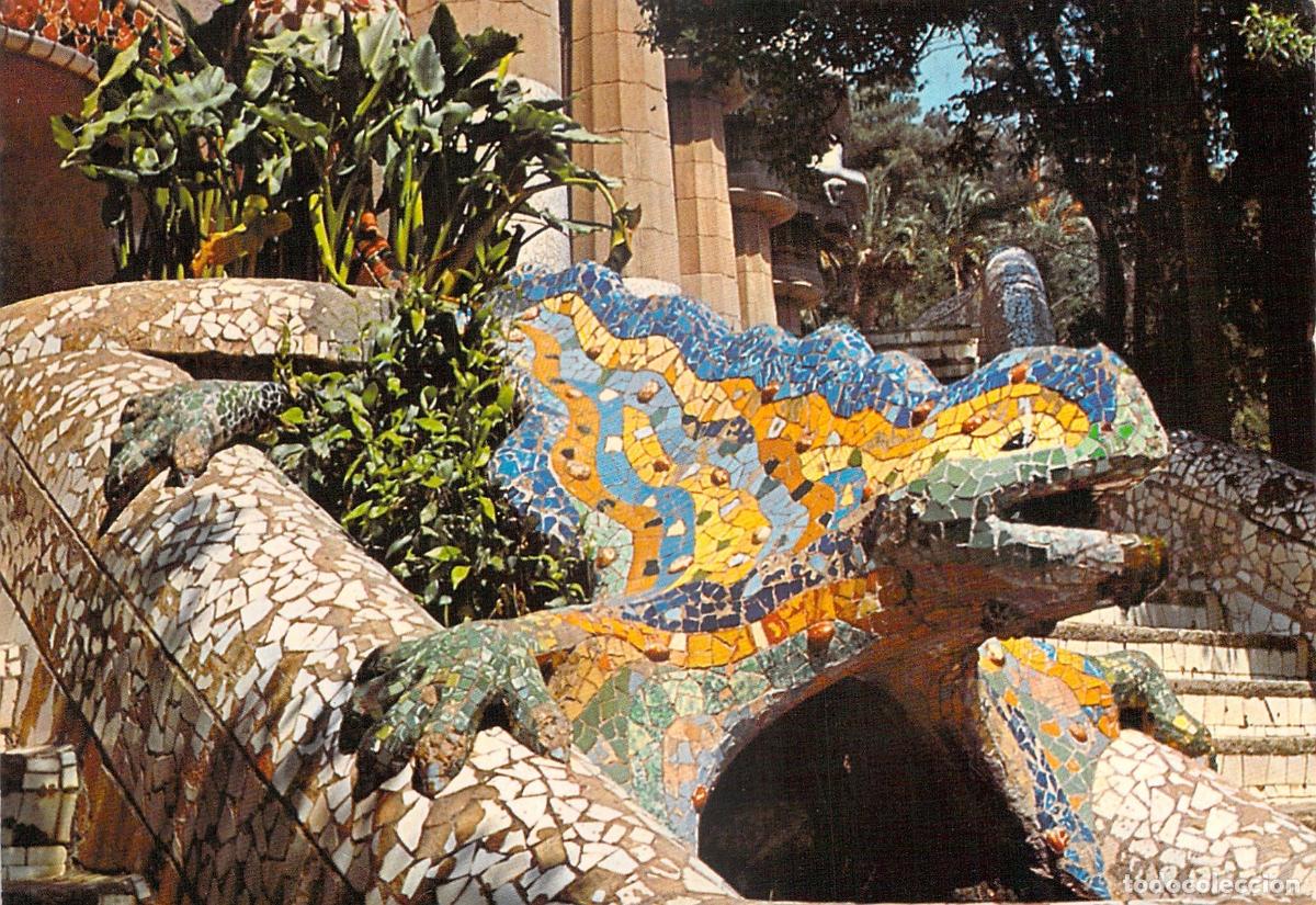 Postales: Postal de Barcelona Parque G&uuml;ell Detalle del Drag&oacute;n de Gaud&iacute;