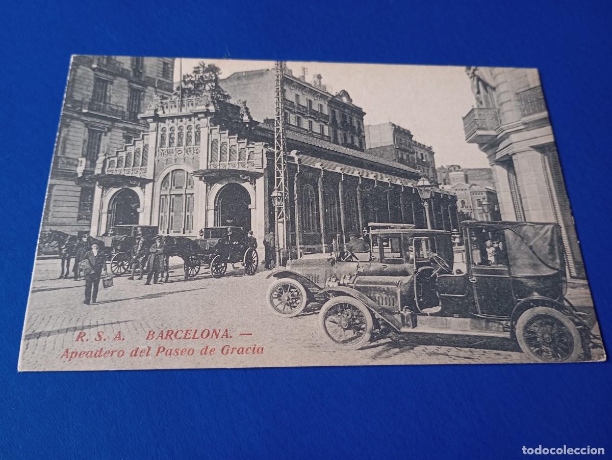 Postales: Postal Barcelona Apeadero del paseo de Gracia, coches, estaci&oacute;n, animada