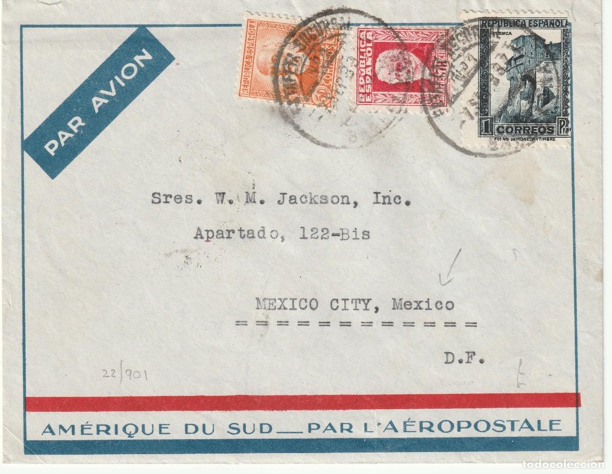 Postales: 1933. aereo BArcelona a Mexico. Por Aerpostale.