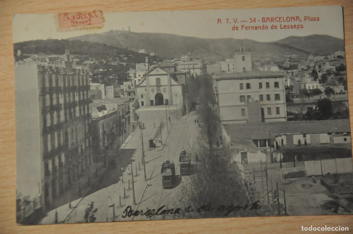 Postales: postal barcelona, plaza de fernando de lesseps, atv 34