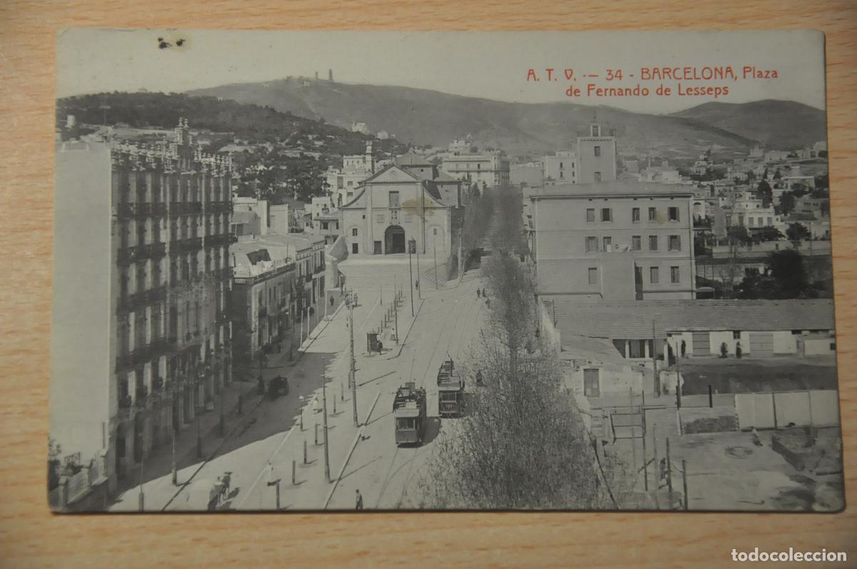 Postales: postal barcelona, plaza de fernando de lesseps, atv 34