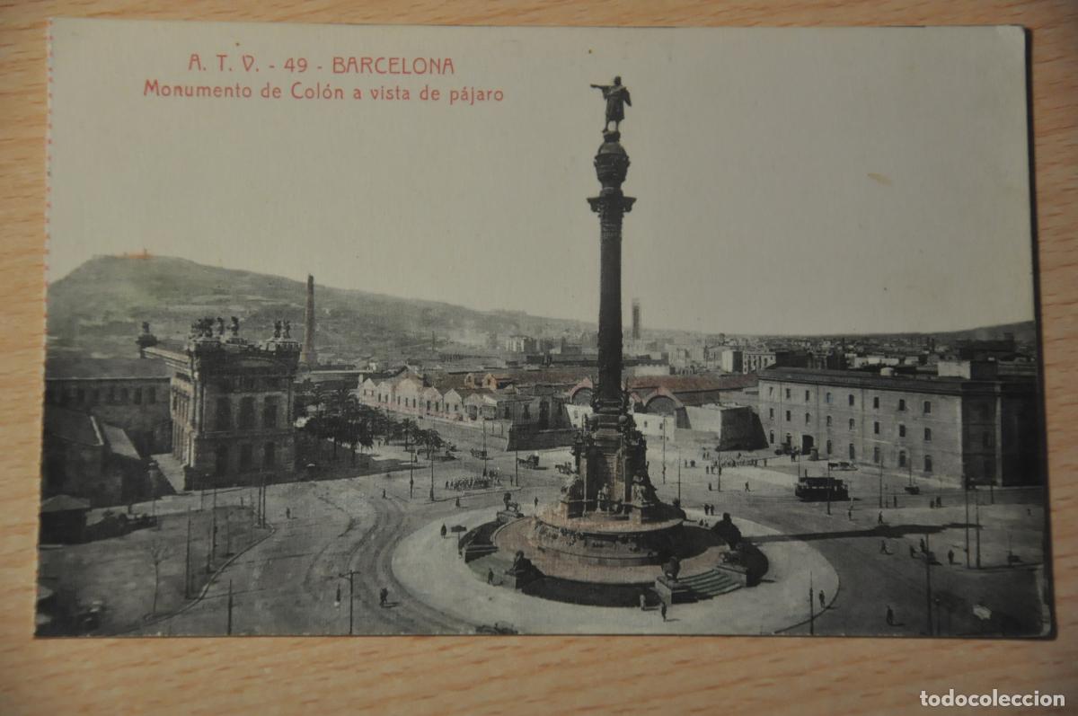 Postales: postal barcelona, monumento de colon a vista de pajaro, atv 49