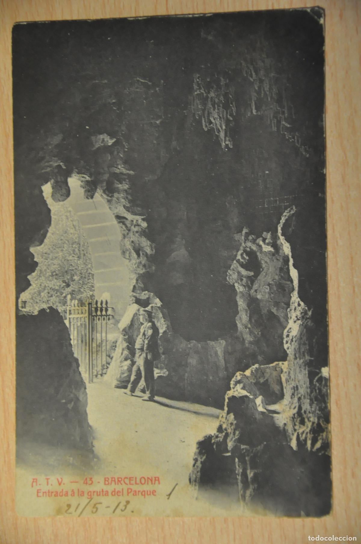 Postales: postal barcelona, entrada a la gruta del parque, atv 43