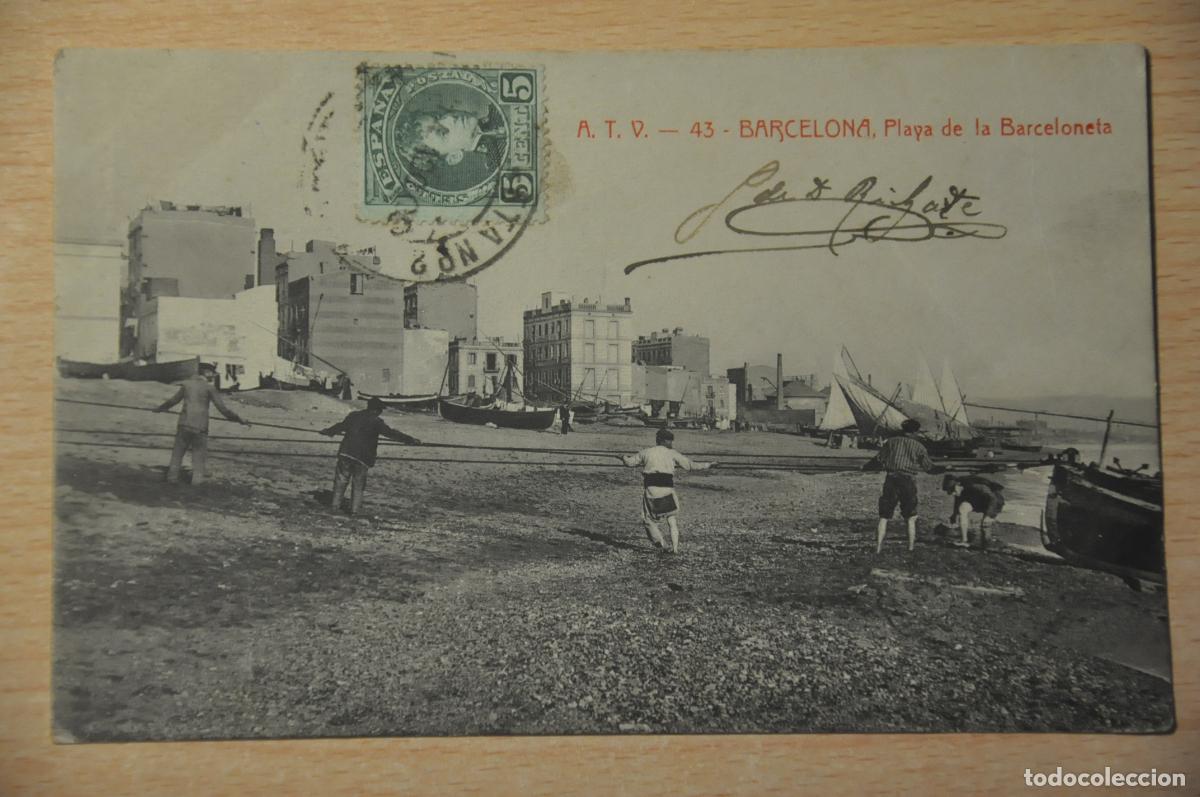 Postales: postal barcelona, playa de la barceloneta, atv 43
