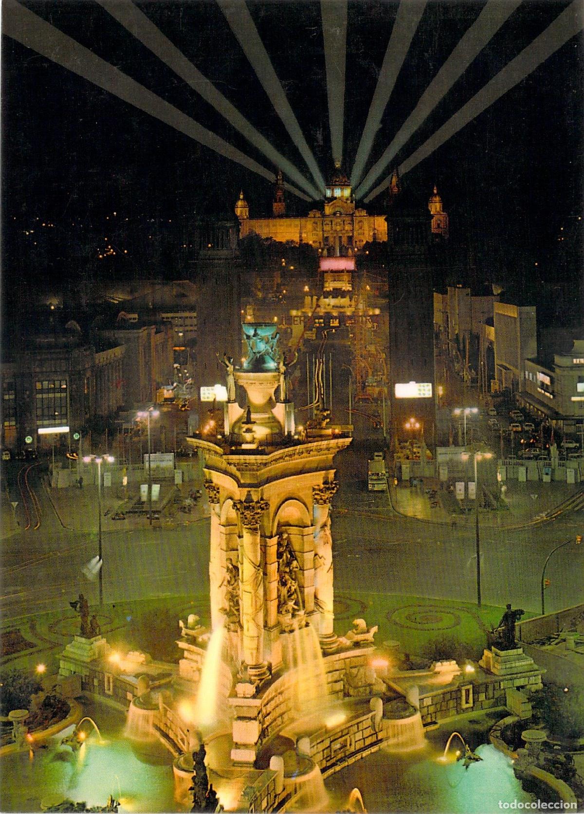 Postales: Postal de la Plaza de Espa&ntilde;a y Avenida Reina Maria Cristina en Barcelona