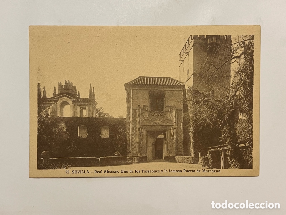 Postales: SEVILLA No,,Real Alc&aacute;zar. Uno de los Torreones y la famosa Puerta de Marchena