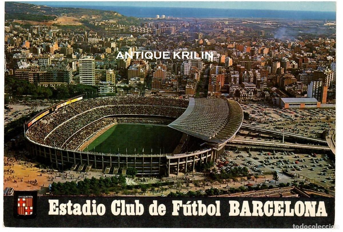 Postales: BARCELONA N&ordm; 265 ESTADIO C. F. BARCELONA , VISTA AEREA / ESCUDO DE ORO / SIN FRANQUEAR