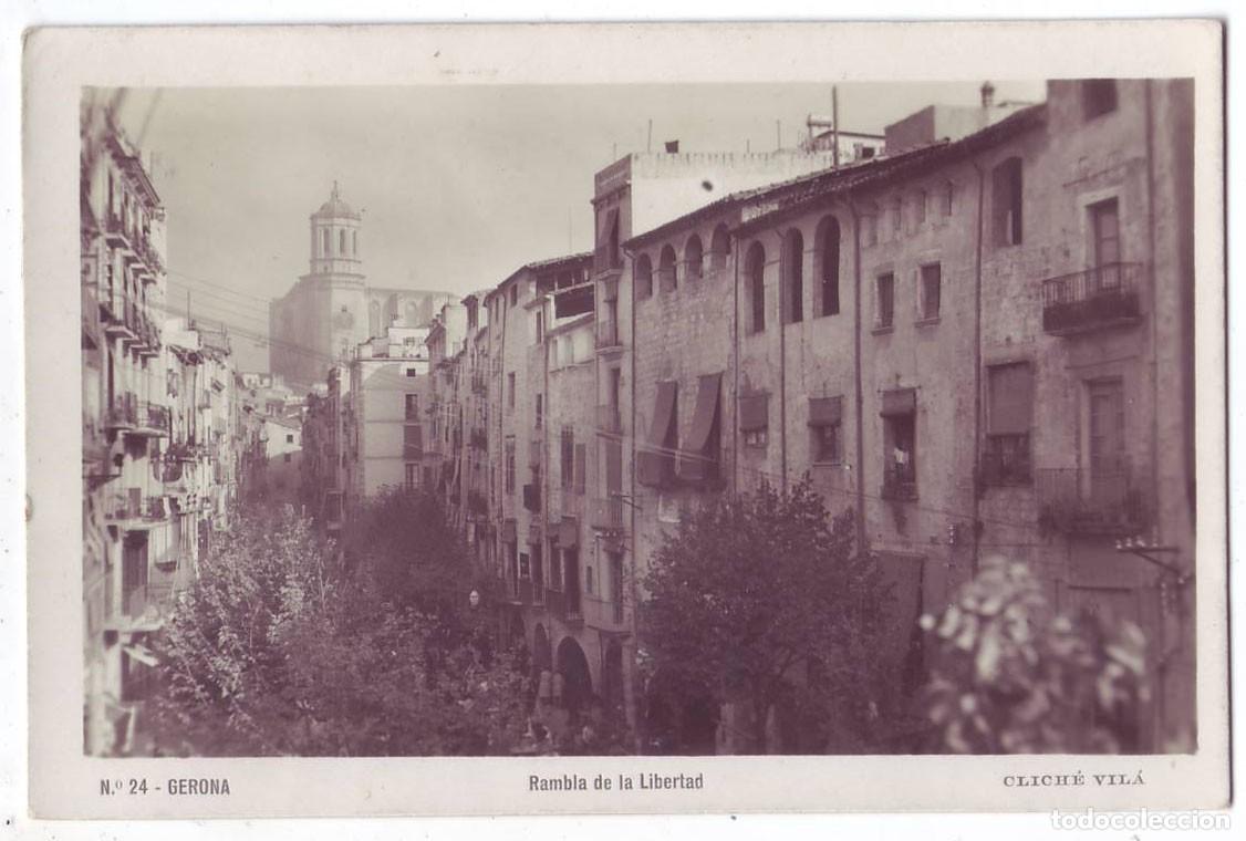 Postales: Gerona: Rambla de la Libertad. Clich&eacute; Vil&aacute;. Circulada (A&ntilde;os 30)