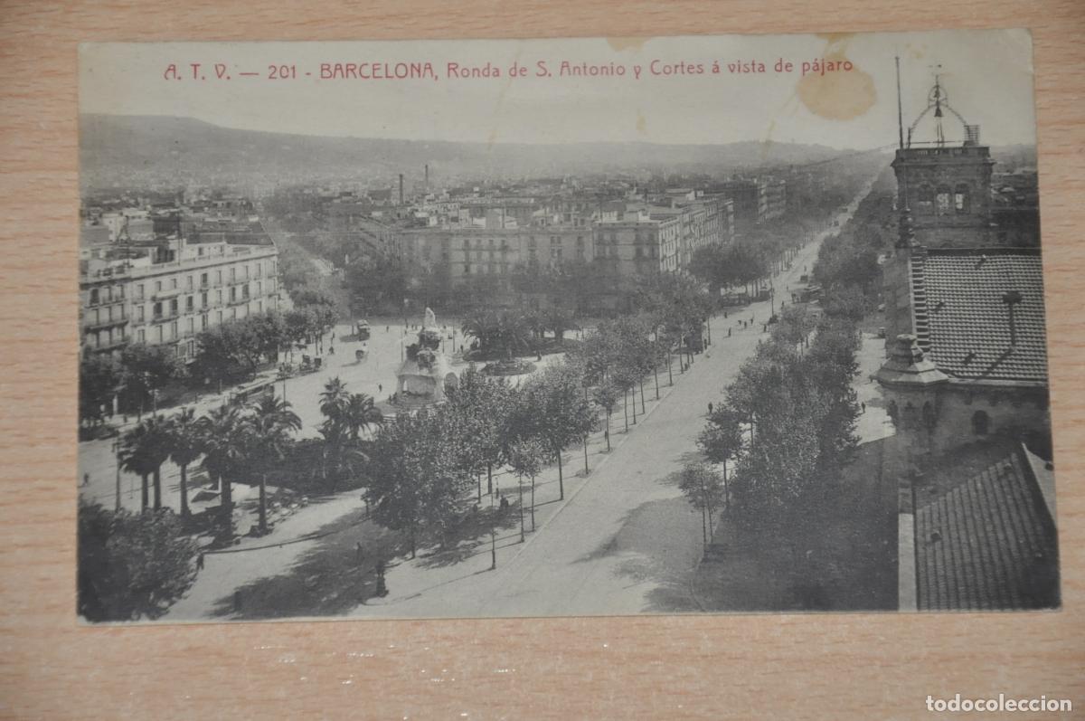 Cartoline: postal barcelona, ronde de s.antonio y cortes a vista de pajaro, atv 201