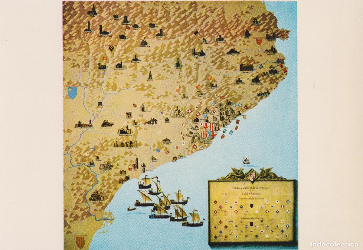 Postales: BARCELONA, MUSEO DE HISTORIA, MAPA CON LAS BARONIAS Y FEUDOS - ESCUDO DE ORO N&ordm;6 - S/C